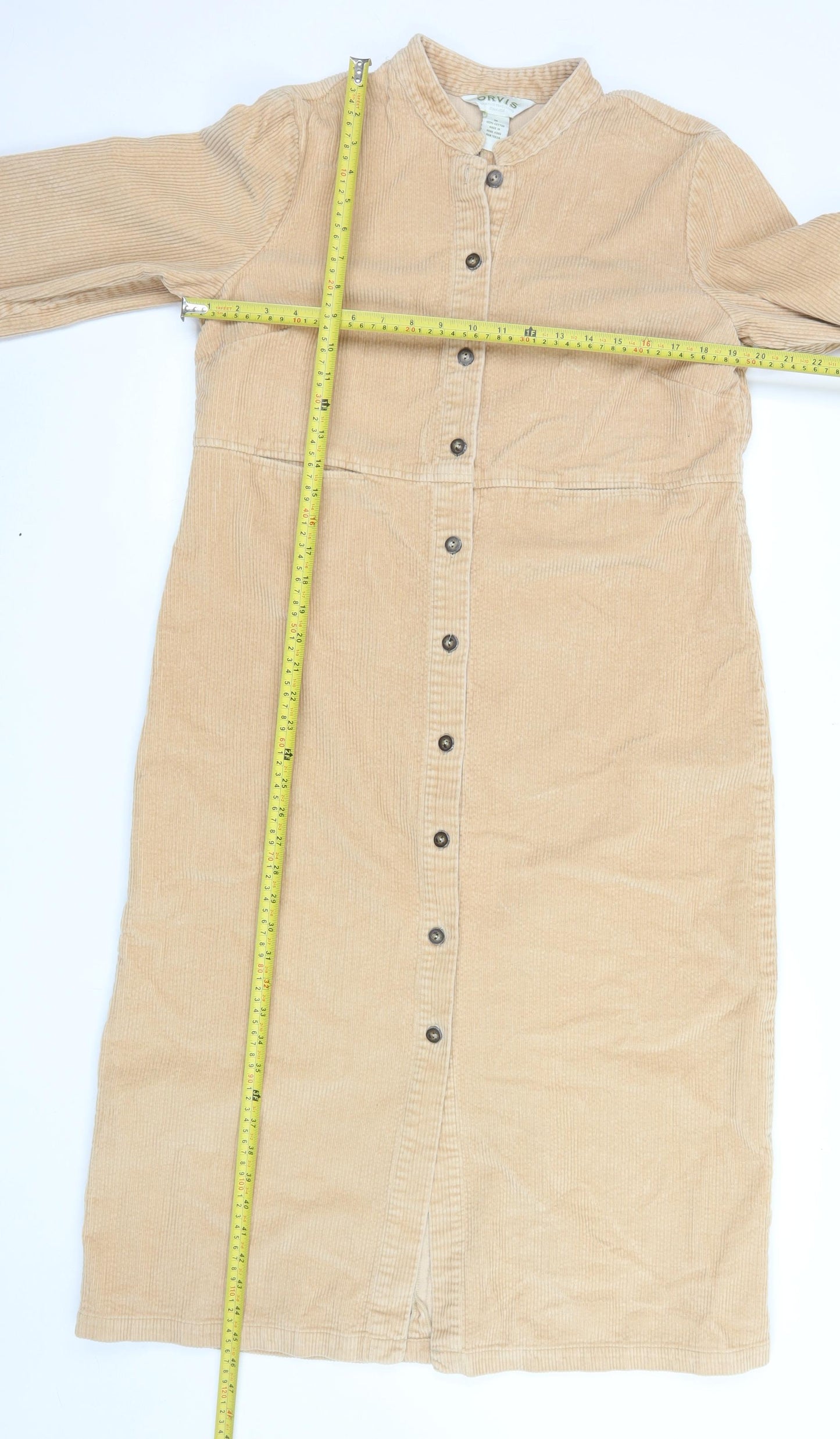 Orvis Women Beige Corduroy Long Shirt Dress M 100% Cotton