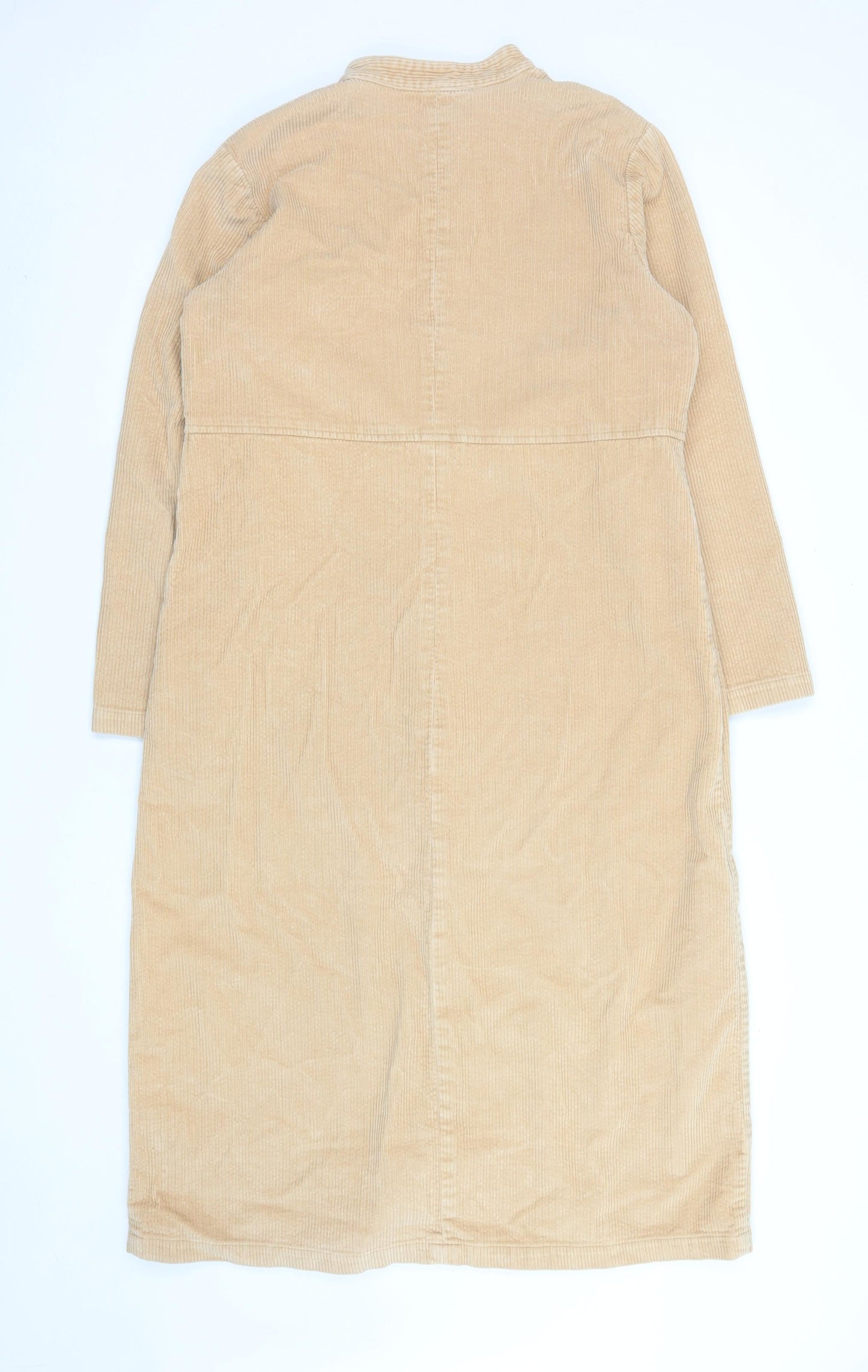 Orvis Women Beige Corduroy Long Shirt Dress M 100% Cotton