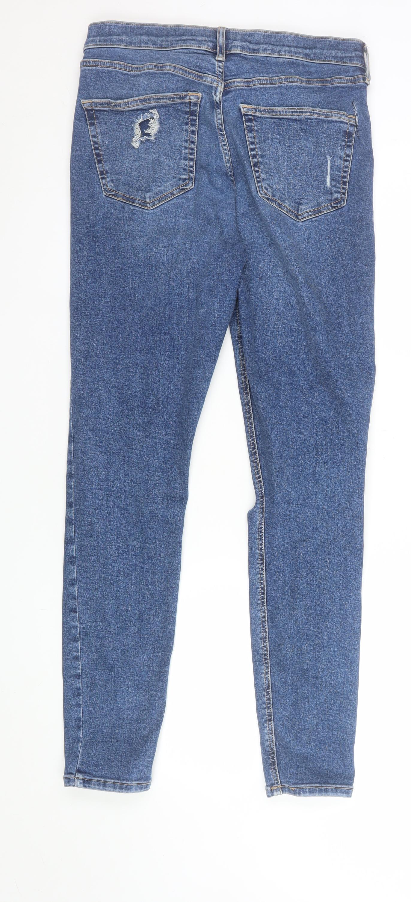 Topshop Women’s Blue Skinny Distressed Jeans W30 L34 Size 12
