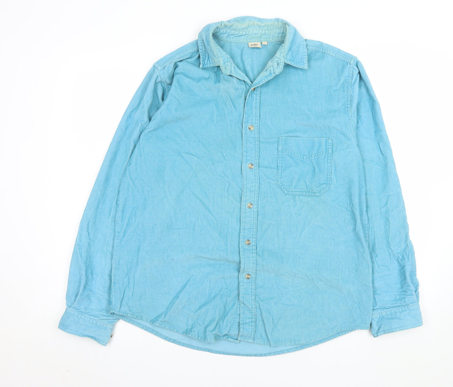 Cotton Traders Men's Blue Corduroy Long Sleeve Button-Up Shirt M