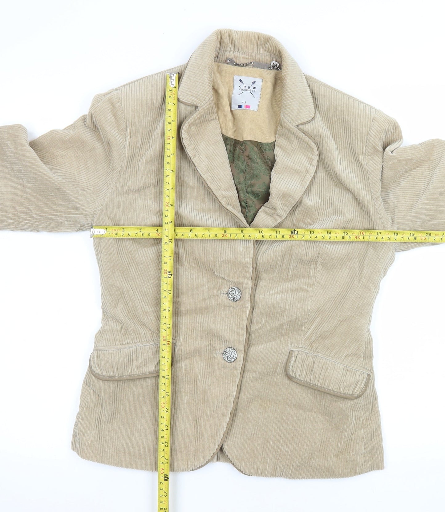 Crew Clothing Co Beige Corduroy Blazer Jacket Women Size 12