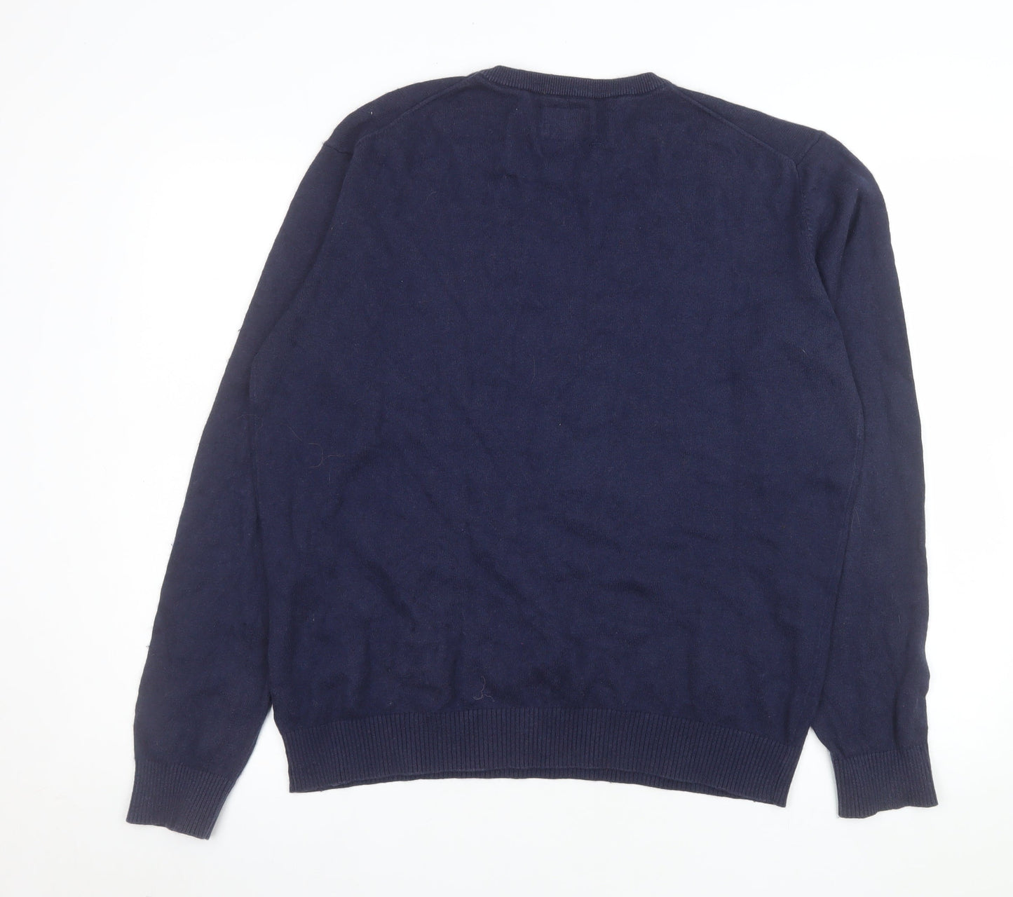 Joules Men's Navy Blue Merino Wool Cotton Crew Neck Jumper Size L