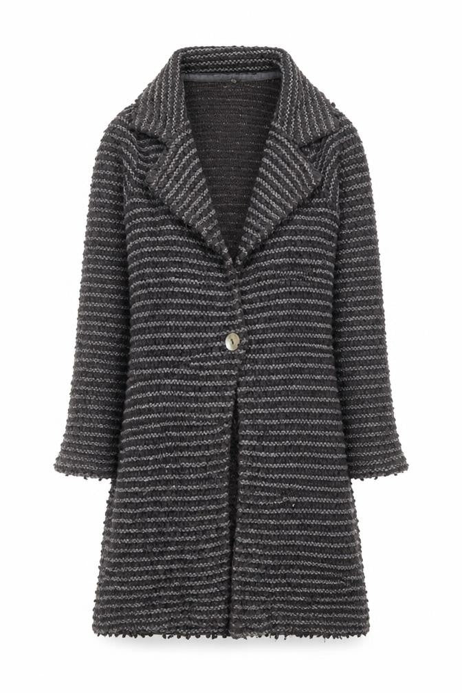 Monsoon Women Grey Wool Blend Striped Long Cardigan Size 10