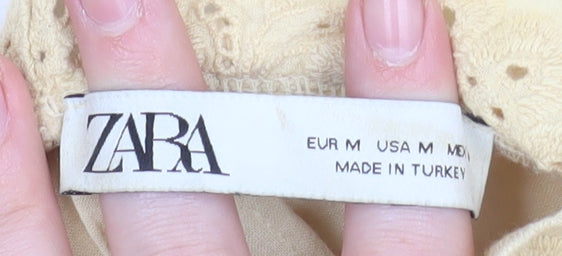 Zara Women Brown Chunky-Knit Lace High Neck Jumper Size 12