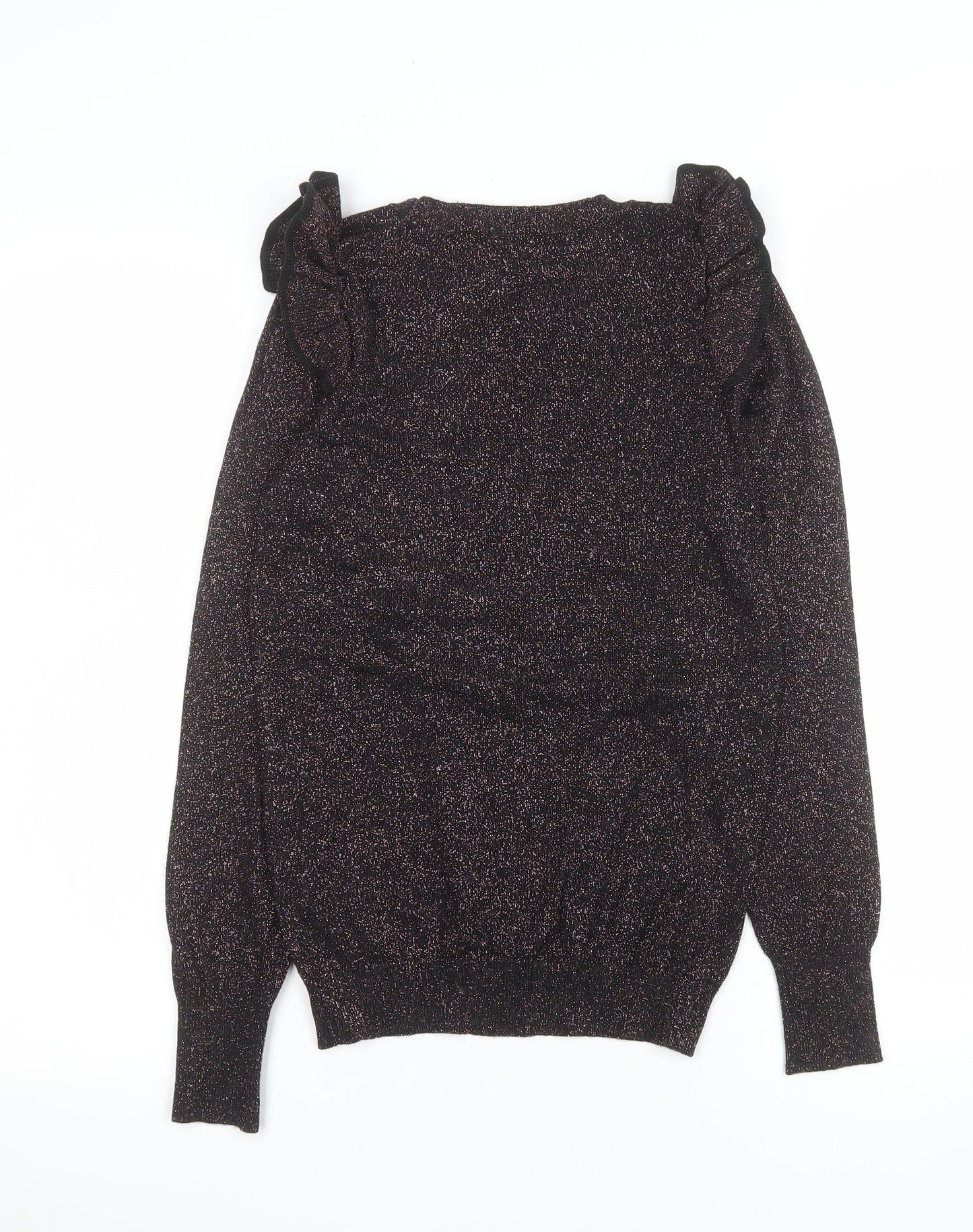 Tu Woman Black Glitter Ruffle Long Sleeve Knitted Blouse Size 8
