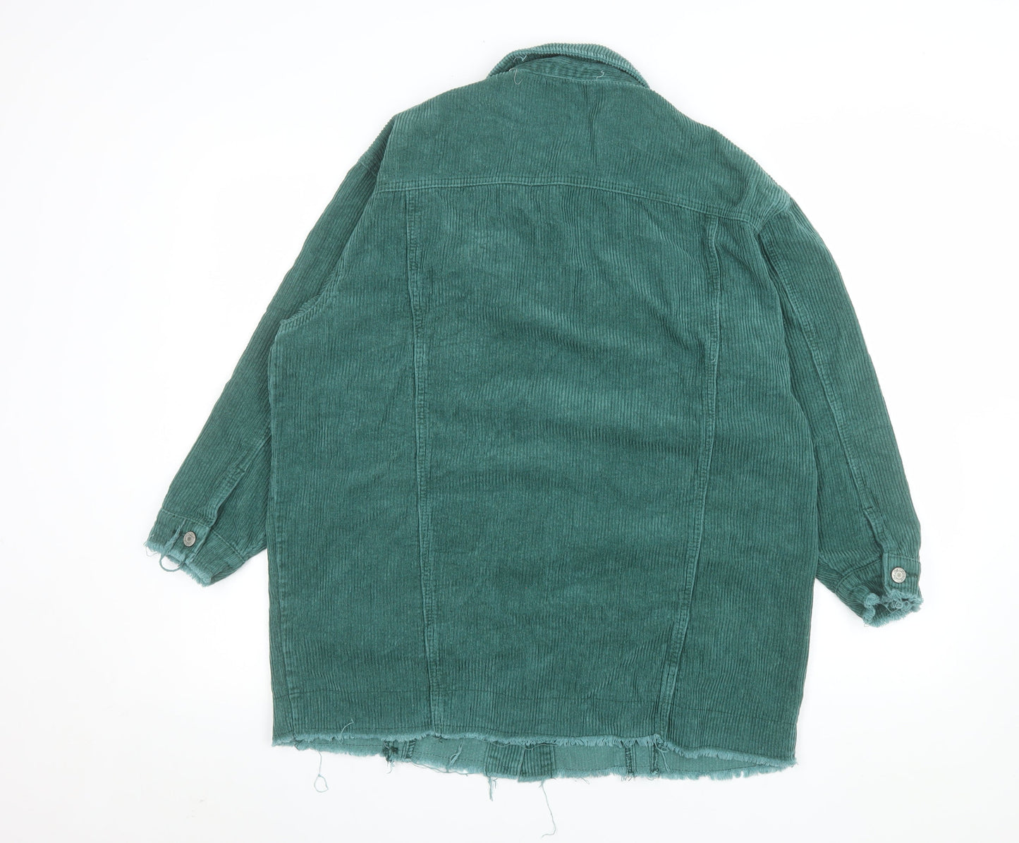 See See Women Green Corduroy Long Jacket S Button-Up Frayed Hem