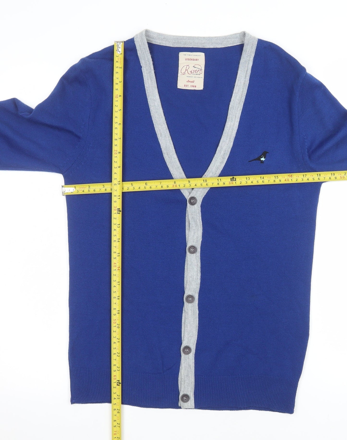 River Island Men’s Blue V-Neck Button Cardigan Size S