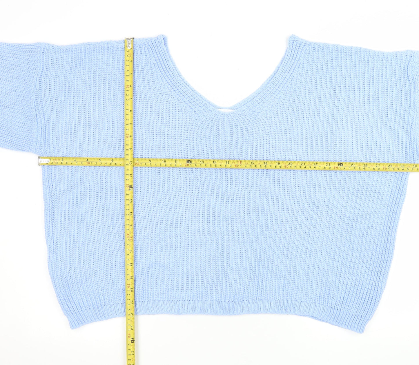 In The Style Women’s Blue Chunky Knit V-Neck Jumper Size 10