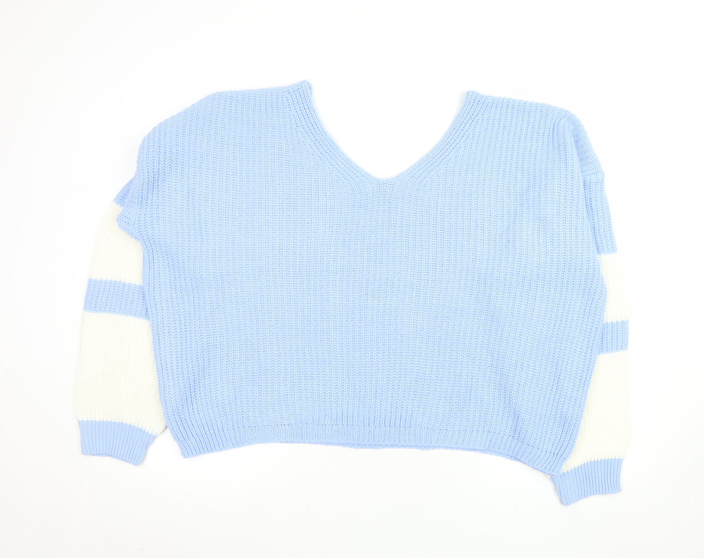 In The Style Women’s Blue Chunky Knit V-Neck Jumper Size 10