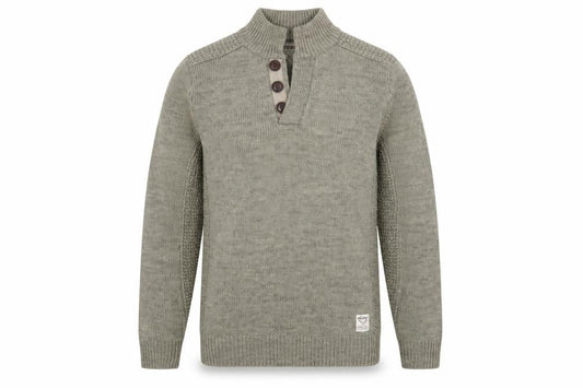 Threadbare Mens Green Henley Jumper L Wool Blend Knit Pullover