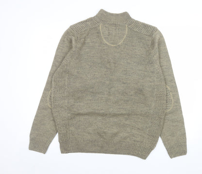 Threadbare Mens Green Henley Jumper L Wool Blend Knit Pullover