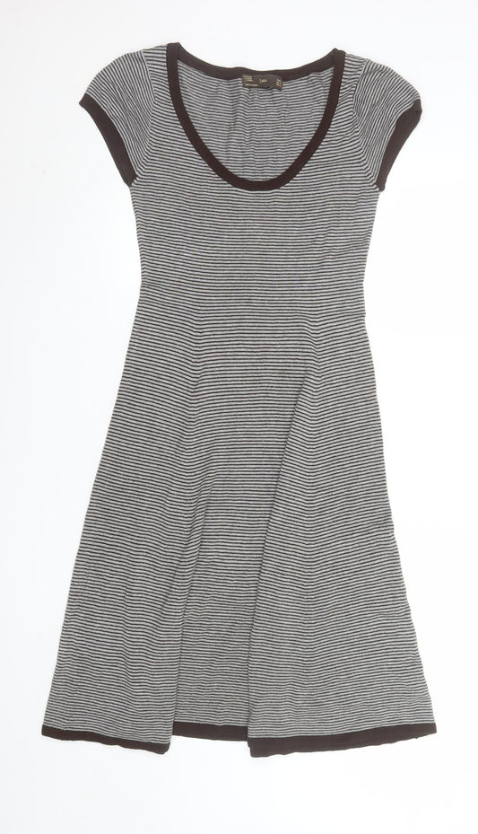 Zara Women Grey Striped Fit & Flare Knit Dress Size M