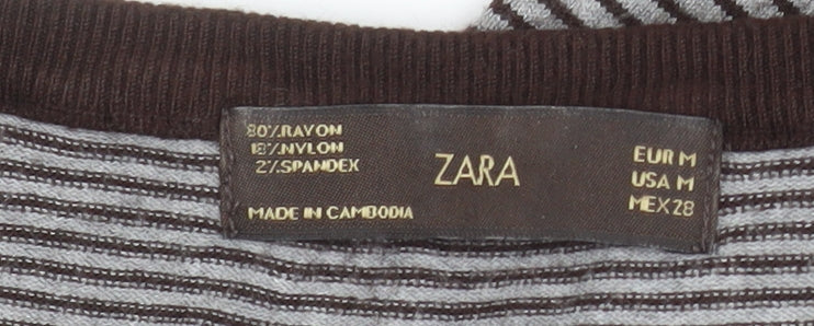 Zara Women Grey Striped Fit & Flare Knit Dress Size M