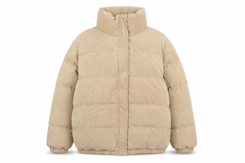 Boohoo Women Beige Corduroy Puffer Jacket Size 24