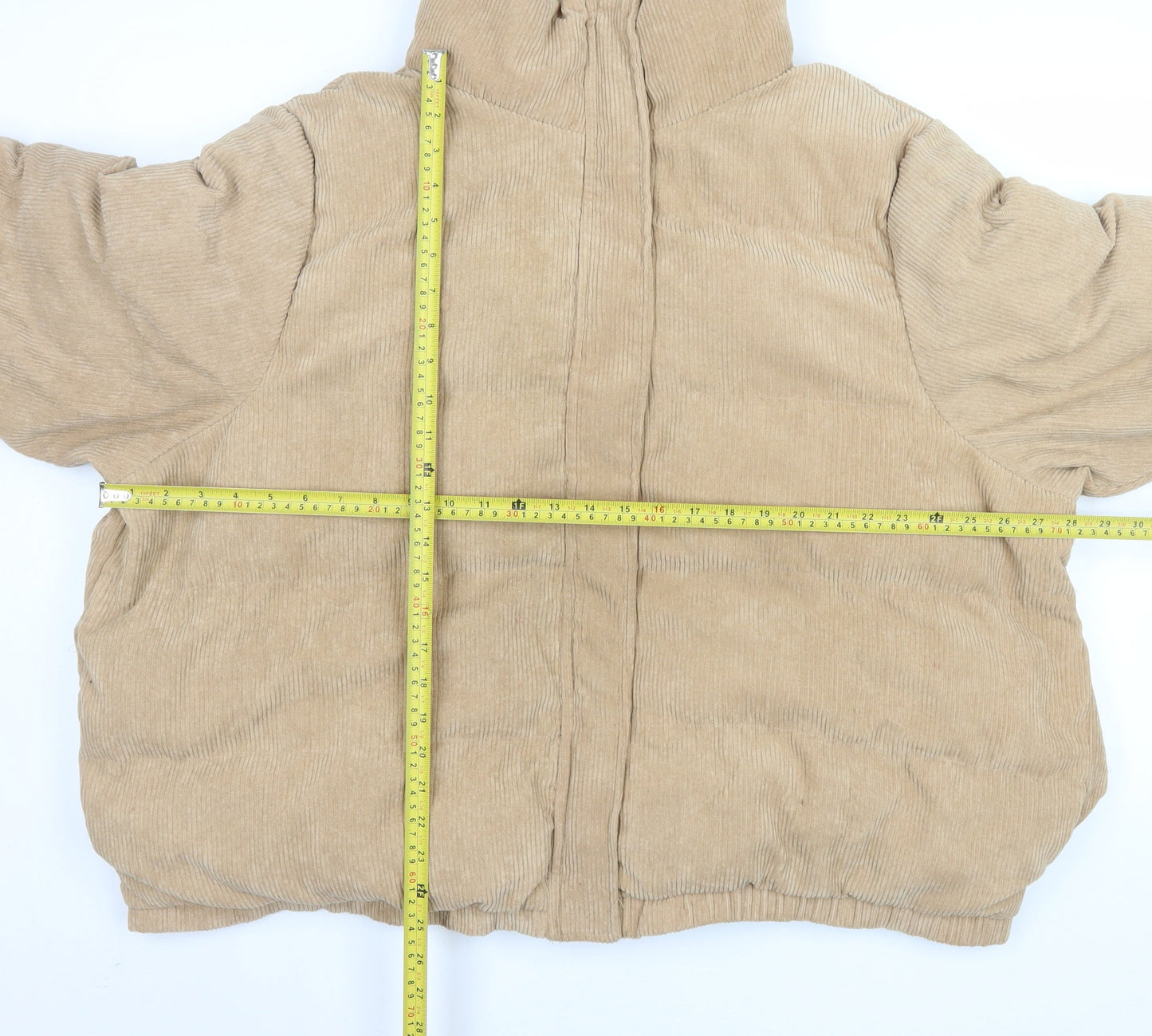 Boohoo Women Beige Corduroy Puffer Jacket Size 24