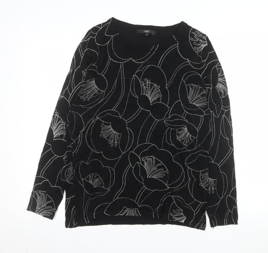 Next Womens Black Floral Pattern Jumper Size 12 Long Sleeve Knit