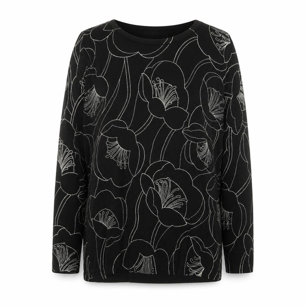 Next Womens Black Floral Pattern Jumper Size 12 Long Sleeve Knit
