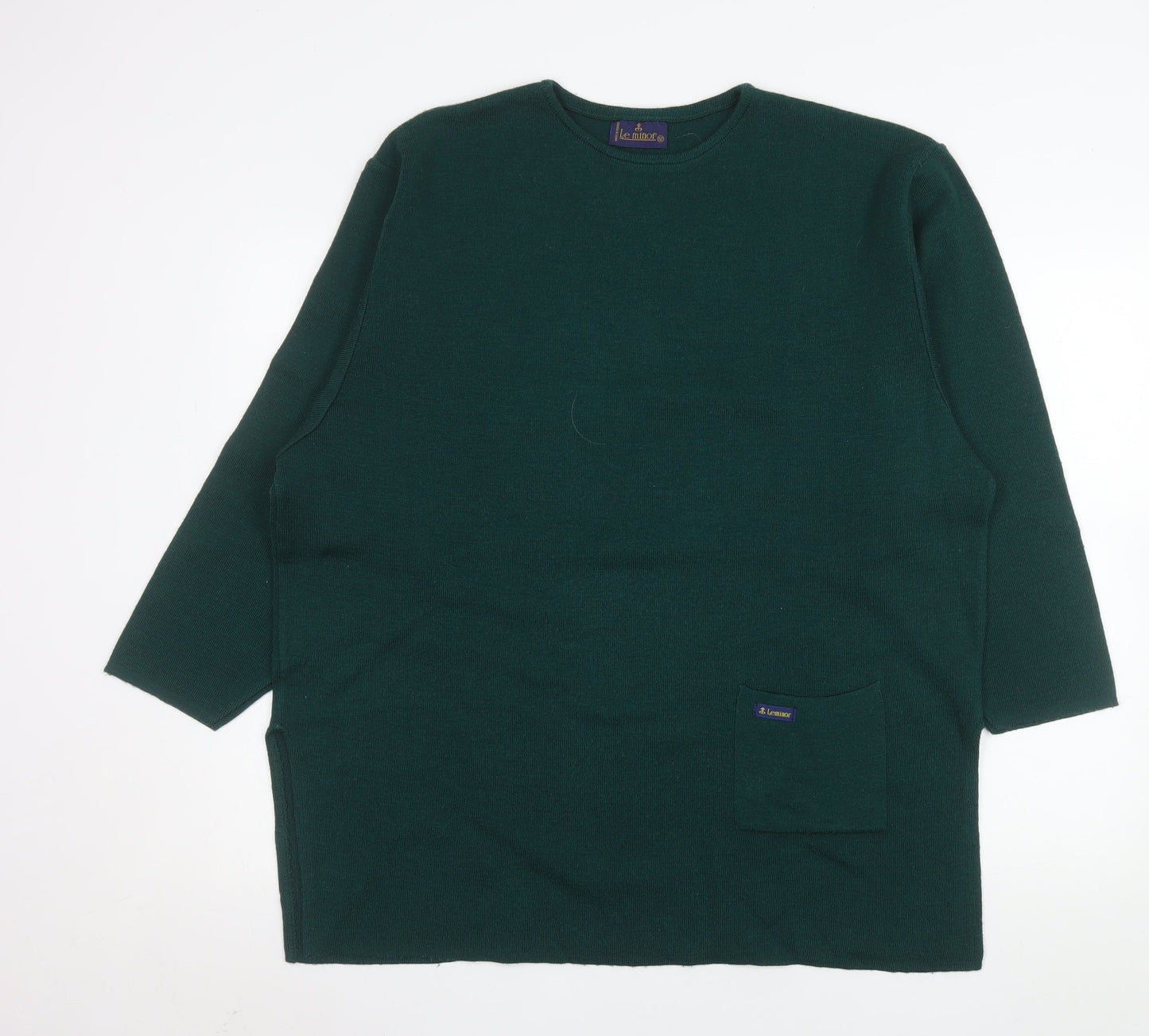 Le Minor Women Green Wool Acrylic Crew Neck Pullover Jumper Size 20
