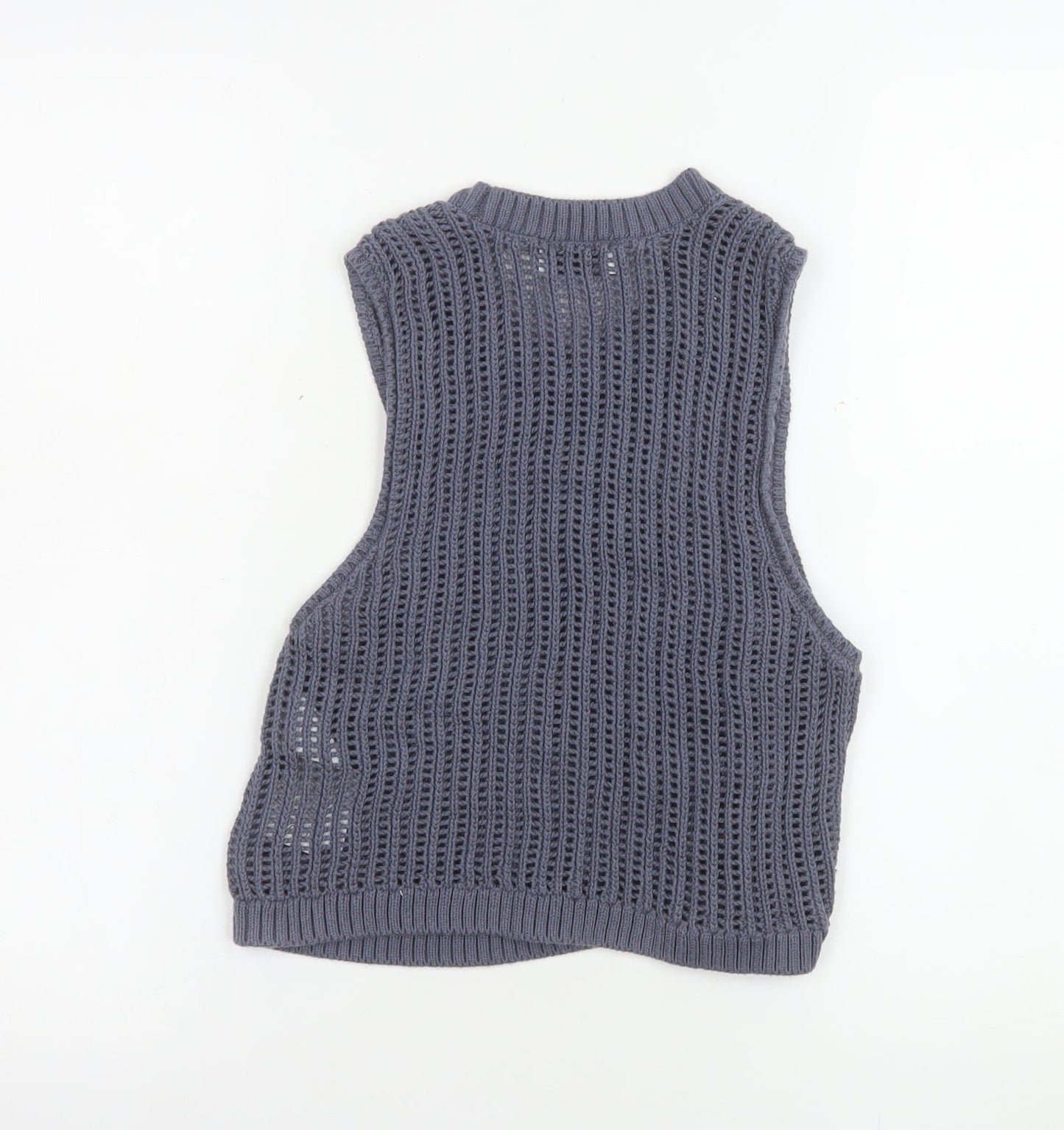Hollister Women Grey Open Knit Cotton Vest XS Sleeveless Jumper