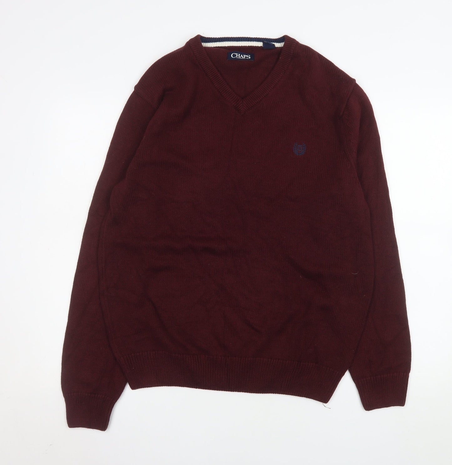 Chaps Men's Red V-Neck Cotton Jumper Size M Classic Knitwear