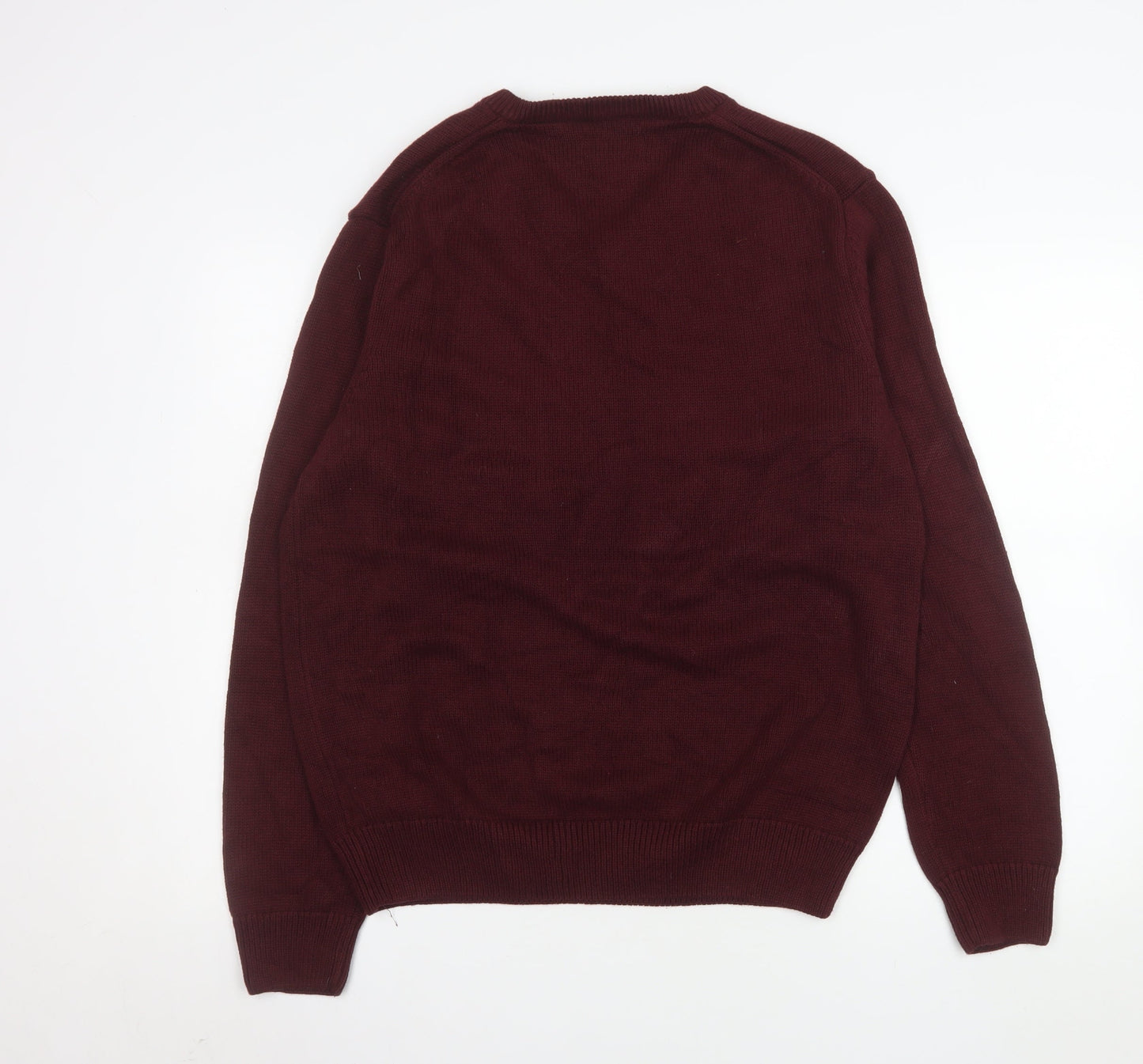 Chaps Men's Red V-Neck Cotton Jumper Size M Classic Knitwear