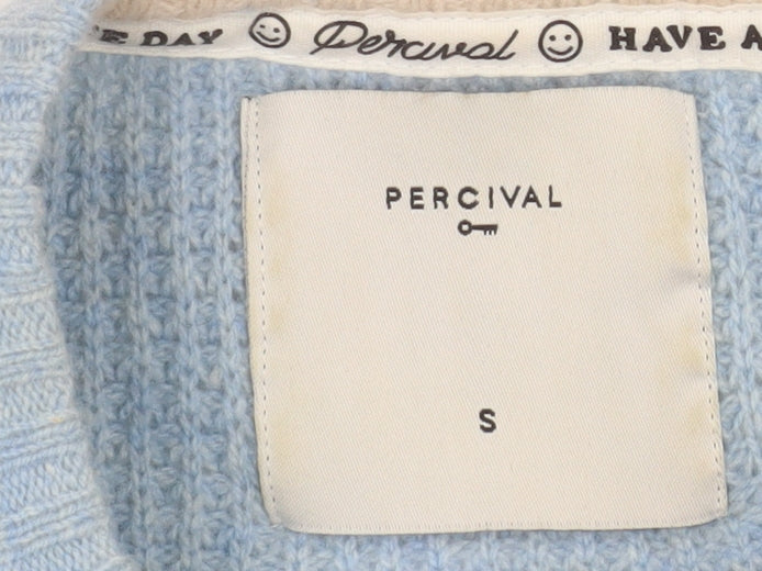 Percival Women Blue Wool Waffle-Knit Crew Neck Jumper Size S