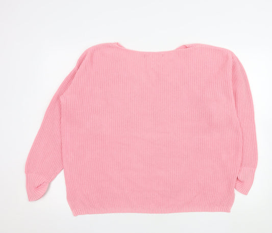 Marks and Spencer Womens Pink Cotton Crew Neck Pullover Jumper L
