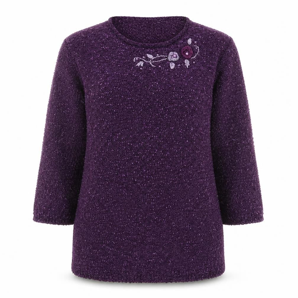 Bonmarché Women Purple Embroidered Pullover Jumper XL Polyester