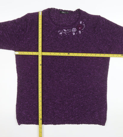 Bonmarché Women Purple Embroidered Pullover Jumper XL Polyester