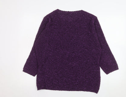 Bonmarché Women Purple Embroidered Pullover Jumper XL Polyester