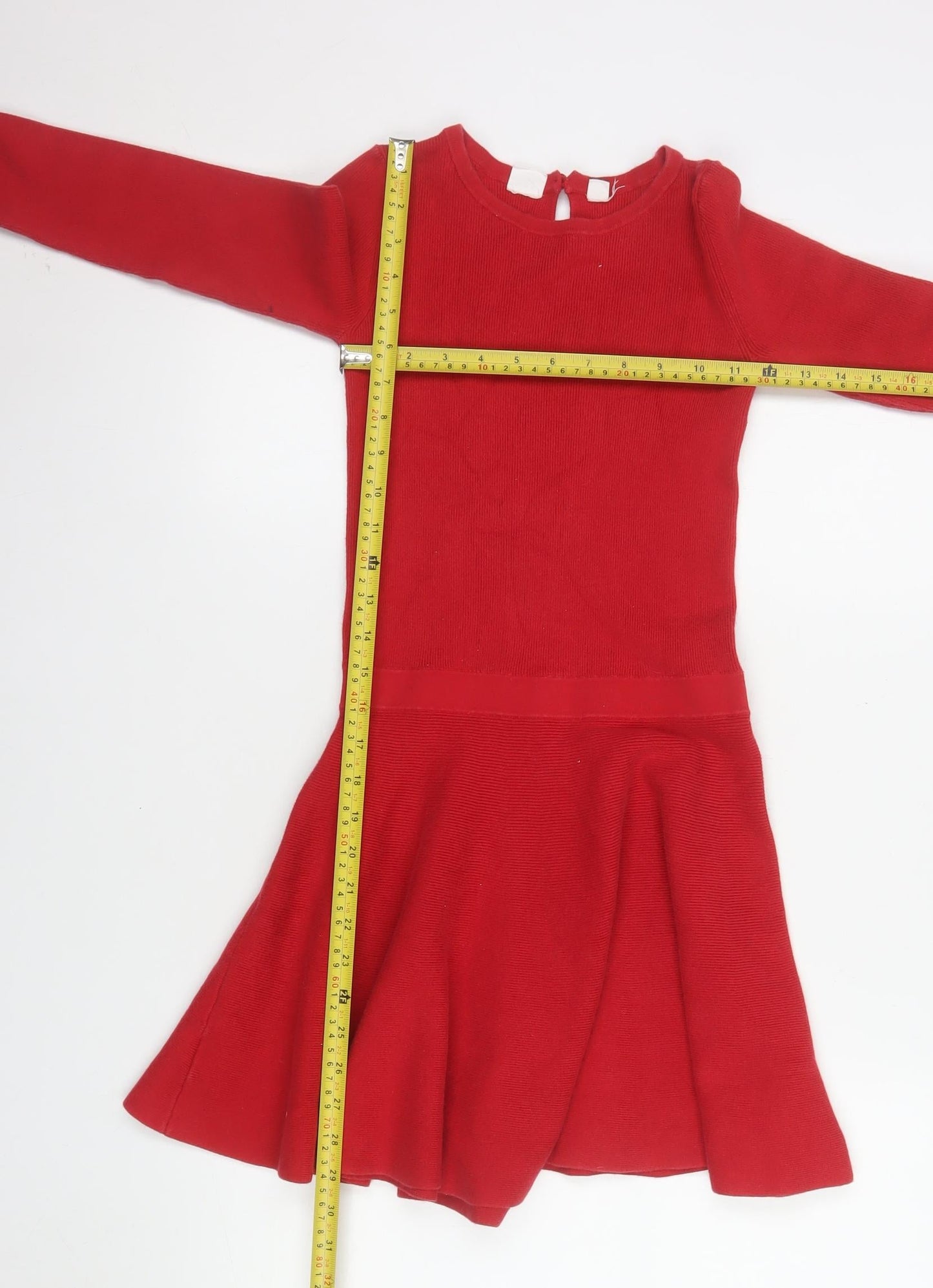 GAP Kids Red Knit Long Sleeve Fit & Flare Dress Girls 8-9 Years