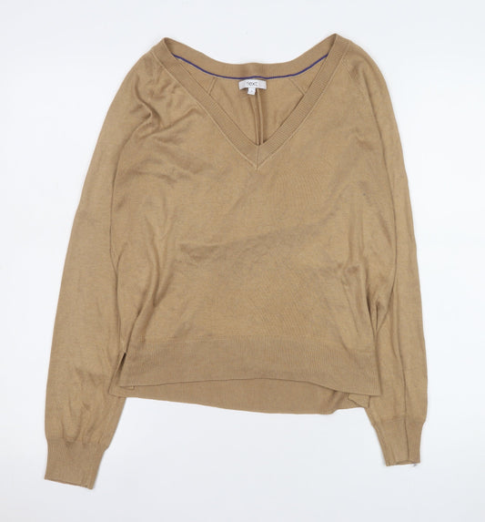 Next Women's Beige V-Neck Long Sleeve Knit Blouse Size 8