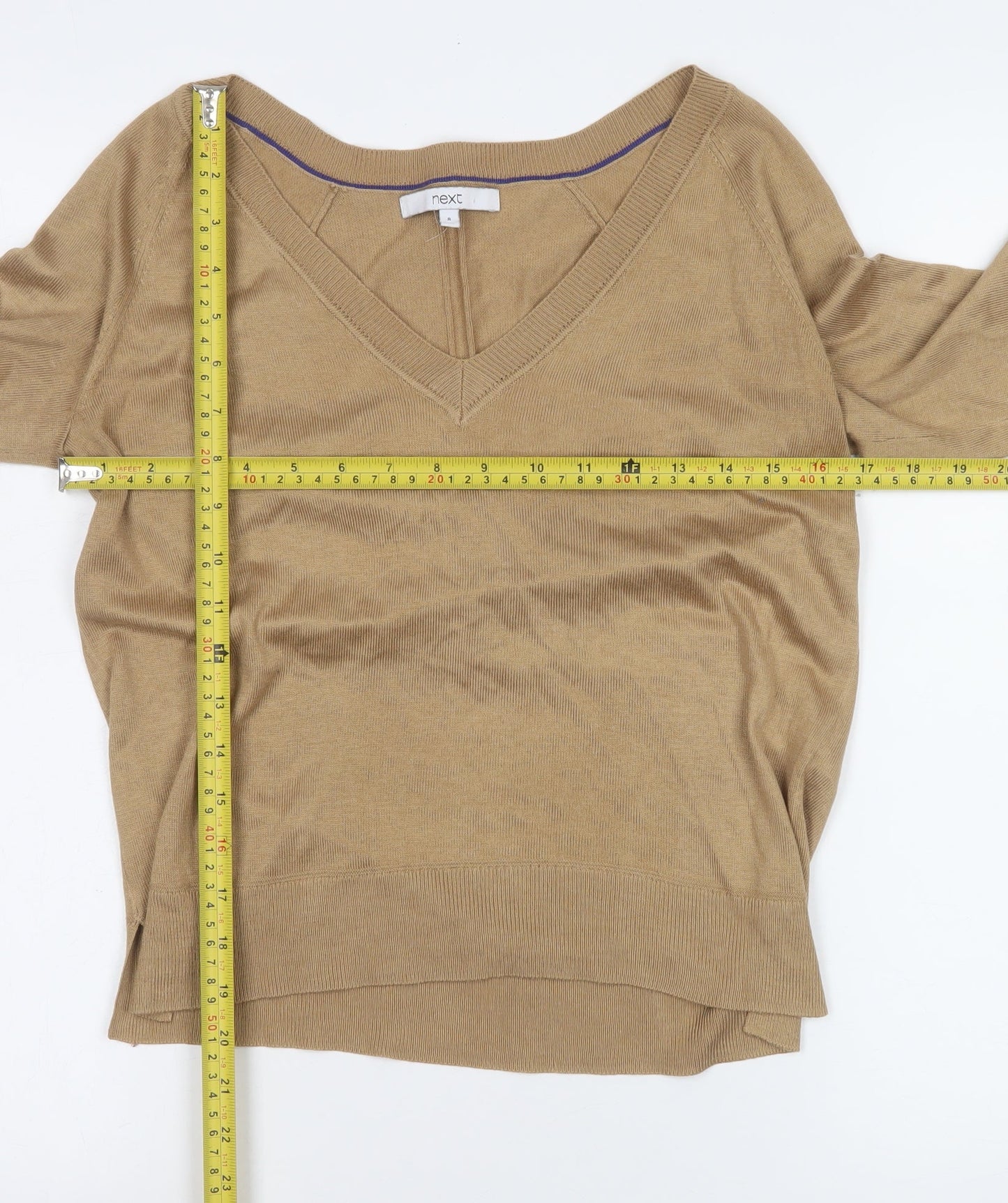 Next Women's Beige V-Neck Long Sleeve Knit Blouse Size 8
