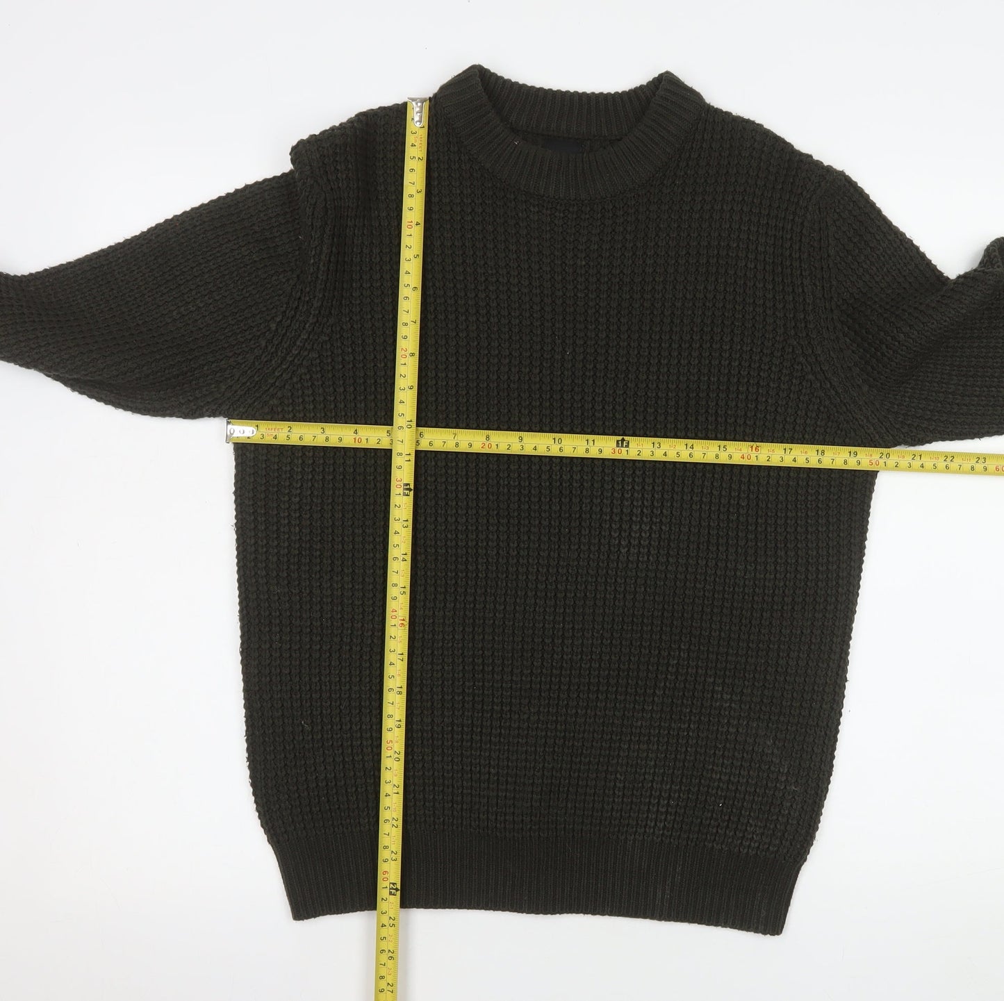River Island Men's Green Waffle-Knit Acrylic Jumper Size S