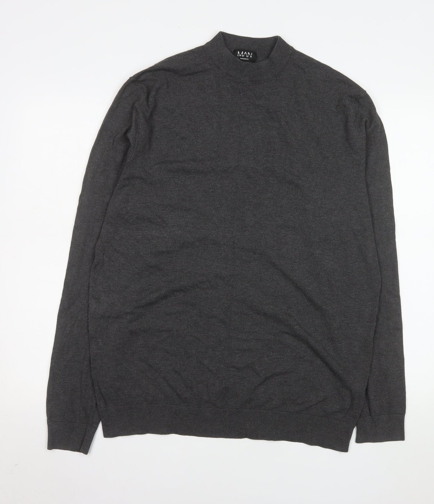 boohooMAN Men's Grey Mock Neck Long Sleeve Lightweight Pullover Jumper XL