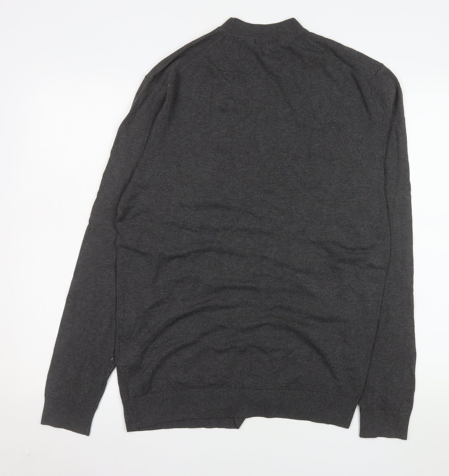 boohooMAN Men's Grey Mock Neck Long Sleeve Lightweight Pullover Jumper XL