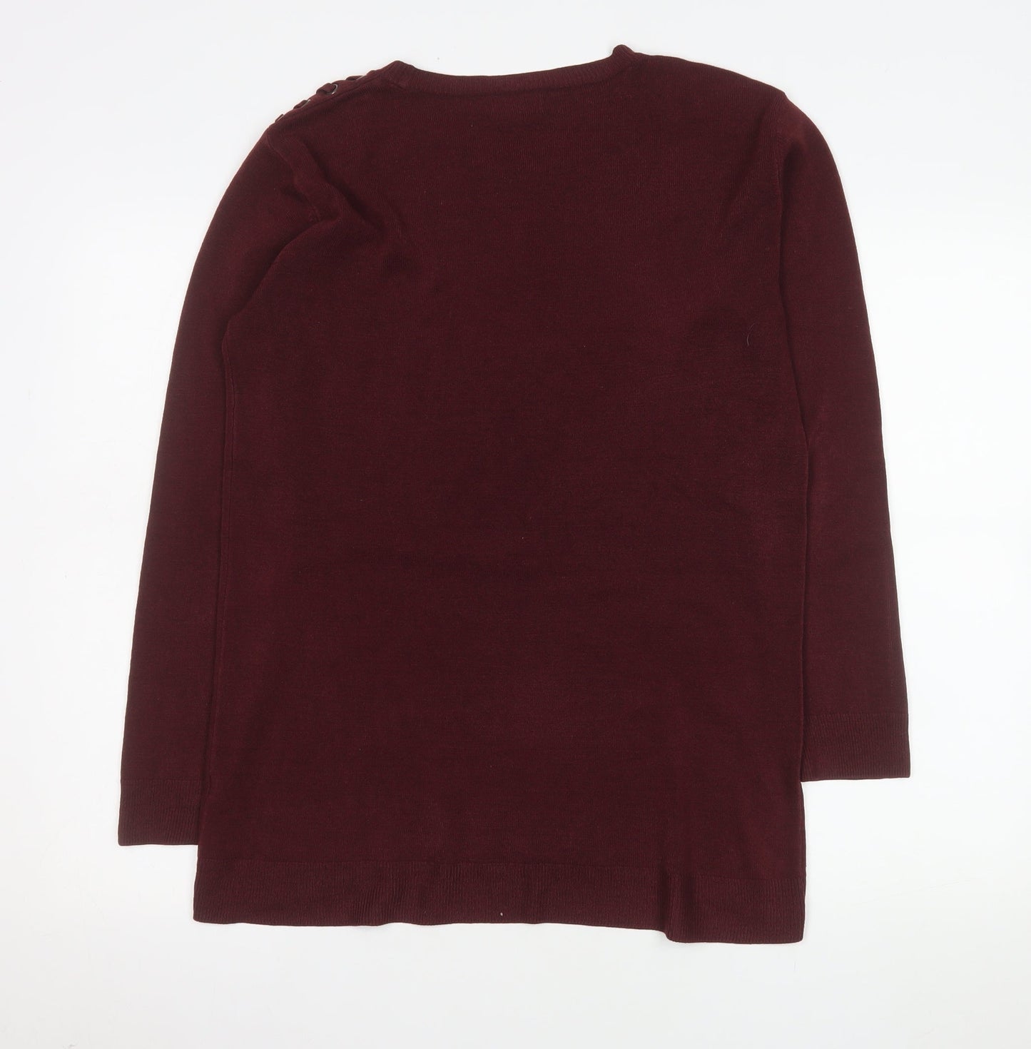 F&F Women Burgundy Long Sleeve Jumper UK 14 Eyelet Detail Knit