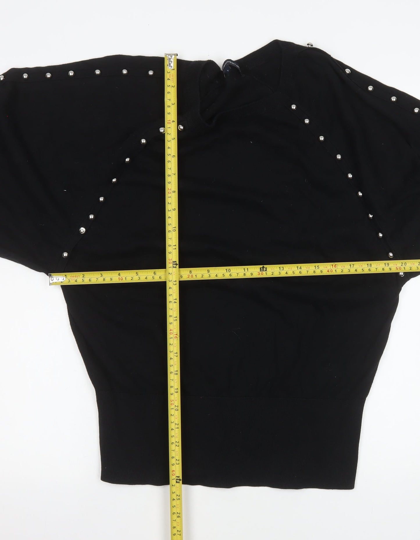 French Connection Women's Black Studded Long Sleeve Jumper Size L
