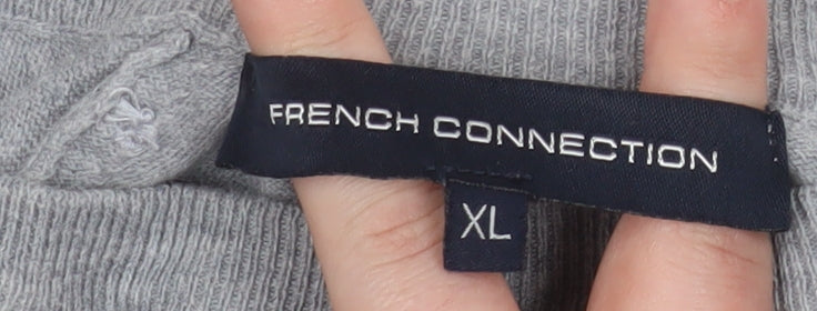 French Connection Women's Grey Studded Boat Neck Jumper XL