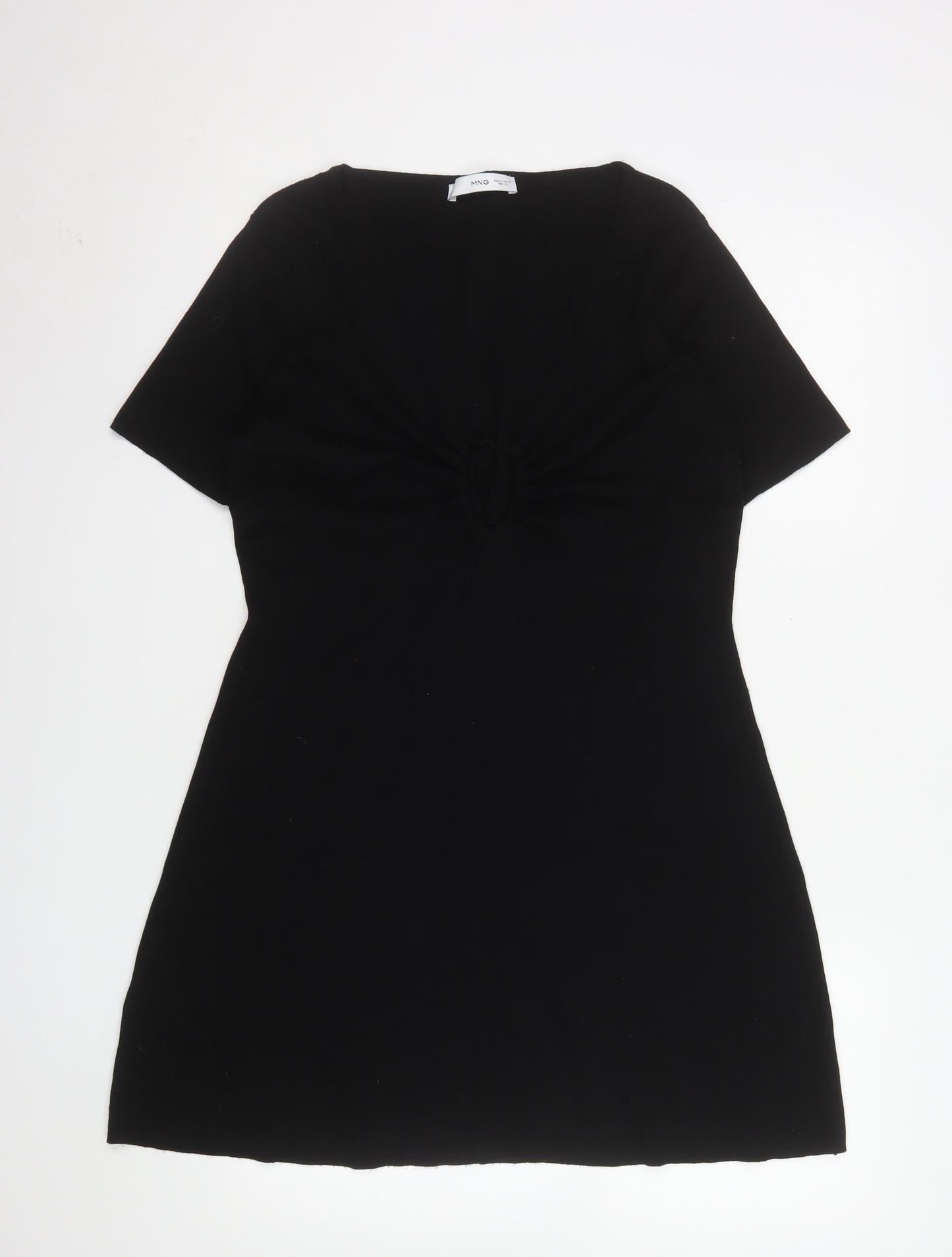Mango Women's Black Short Sleeve Ruched Bodycon Dress Size 16