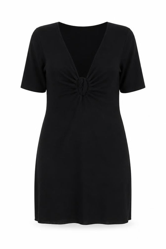 Mango Women's Black Short Sleeve Ruched Bodycon Dress Size 16
