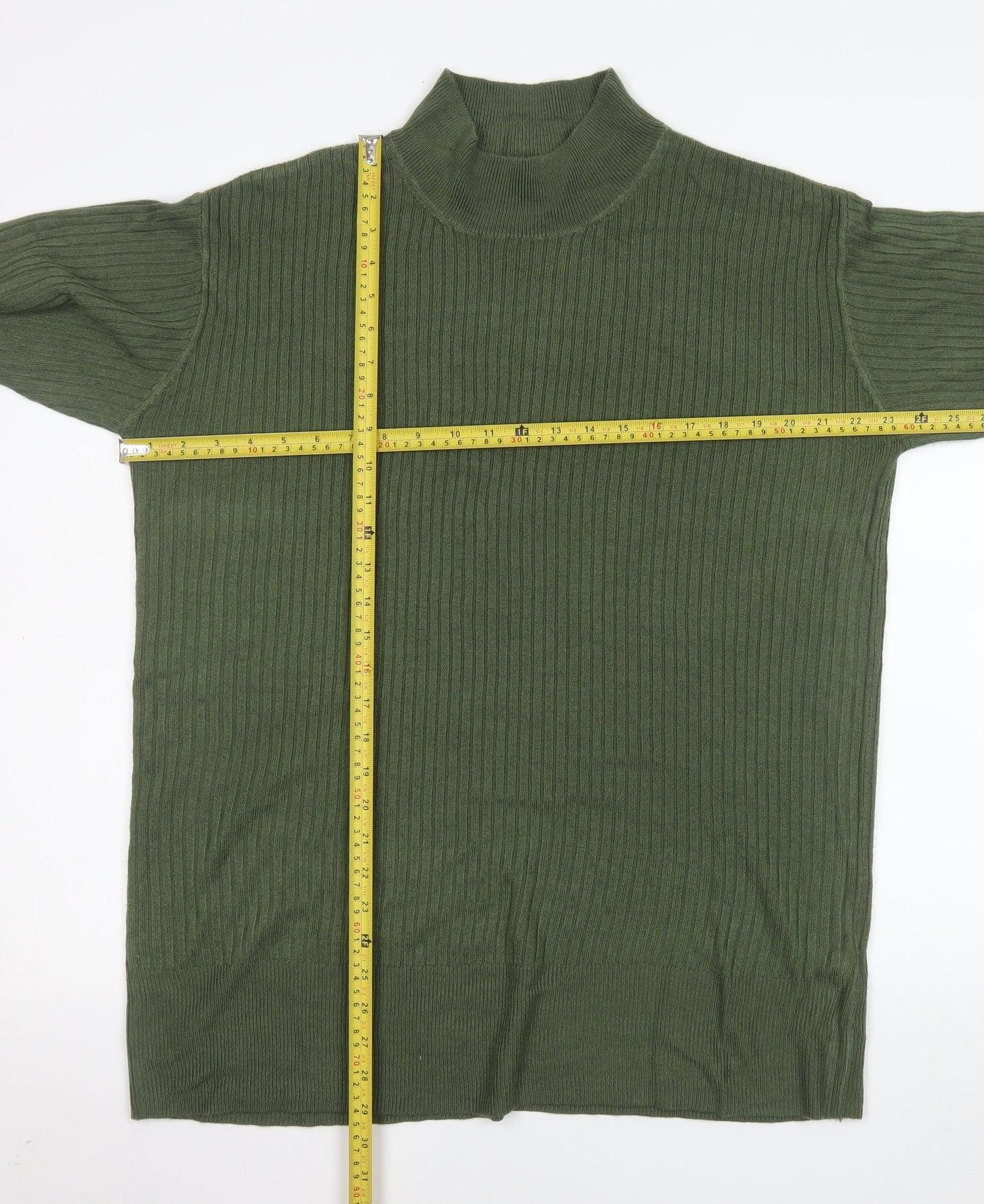 Marks and Spencer Men's Green XL Ribbed High Neck Acrylic Jumper