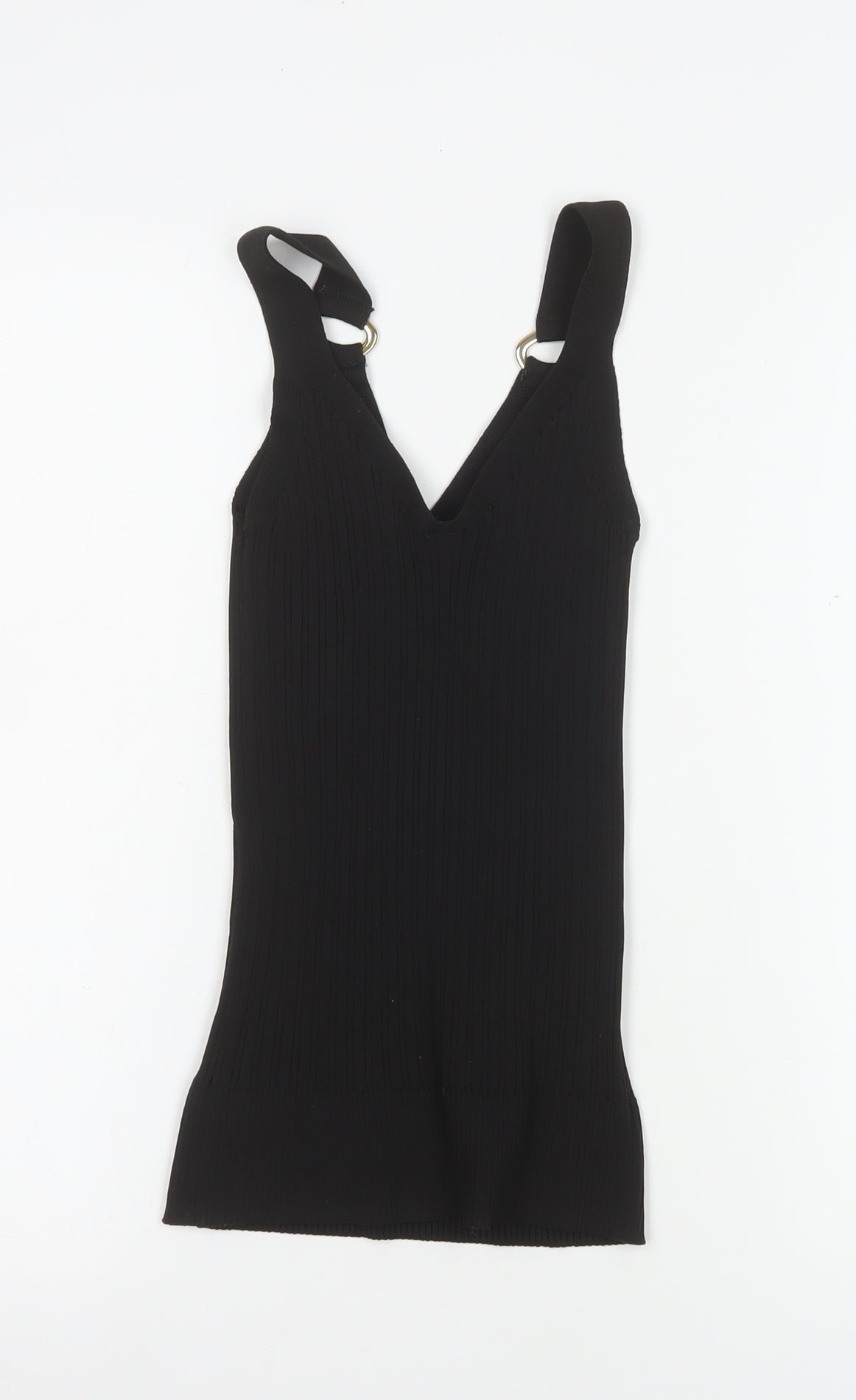 River Island Women Black Slim Knit V-Neck Tank Top M