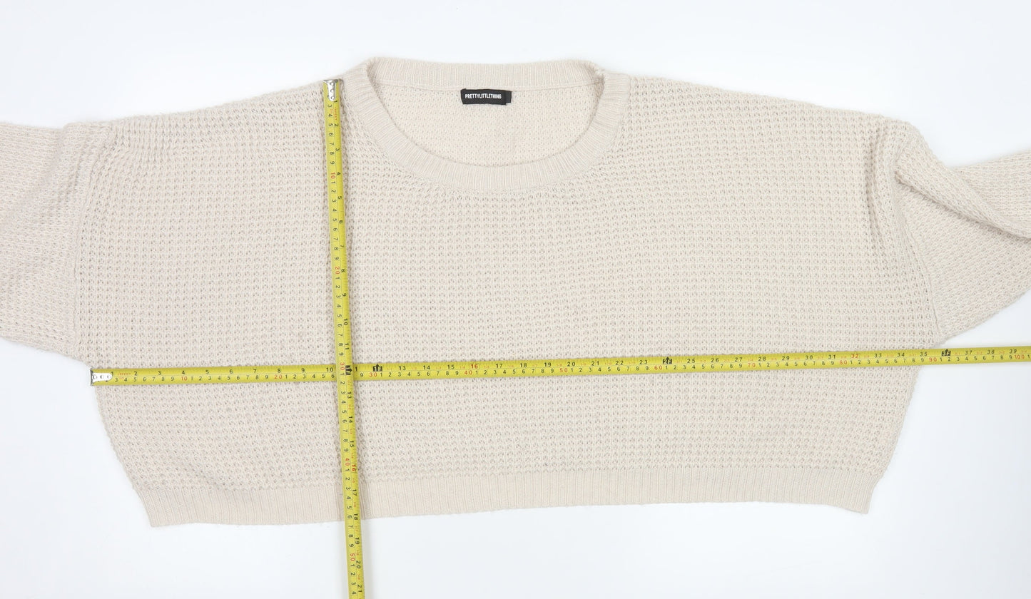 PrettyLittleThing Women Beige 3XL Waffle Knit Crew Neck Jumper