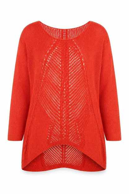 Next Women Red Open-Knit 3/4 Sleeve Scoop Pullover Jumper Size 8