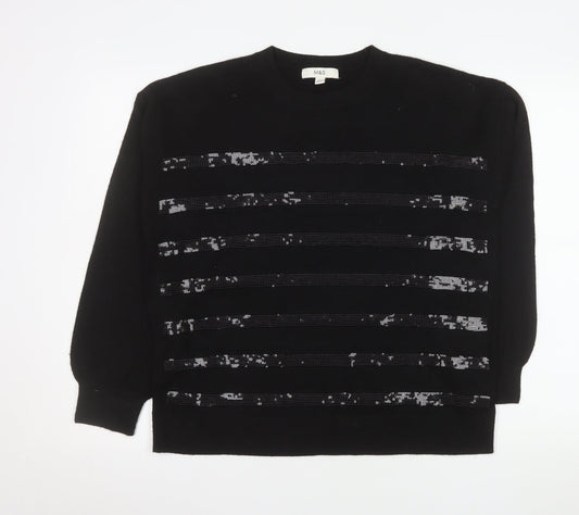Marks and Spencer Womens Black Sequin Knit Jumper Medium