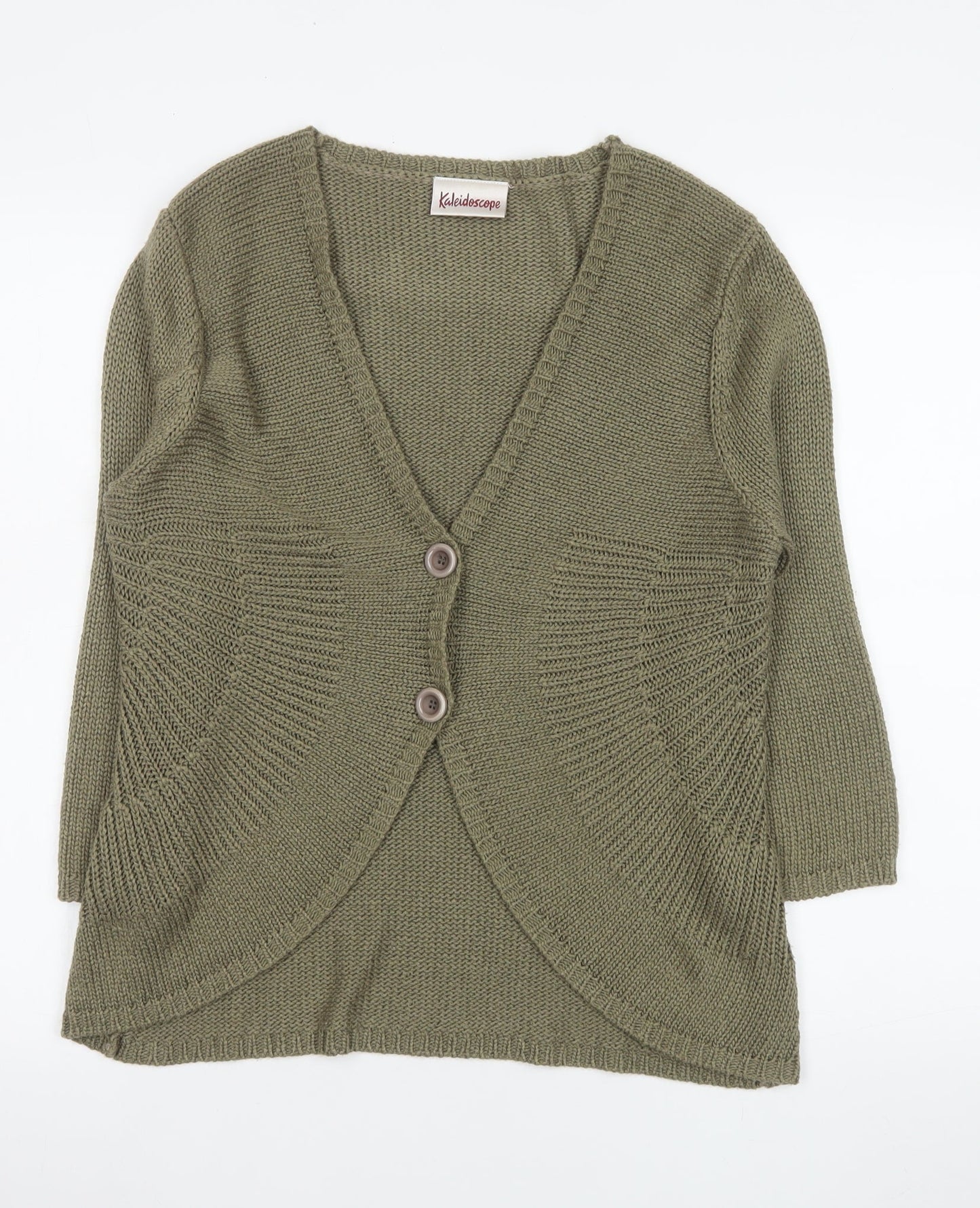 Kaleidoscope Women Green Size 16 V-Neck 3/4 Sleeve Cardigan