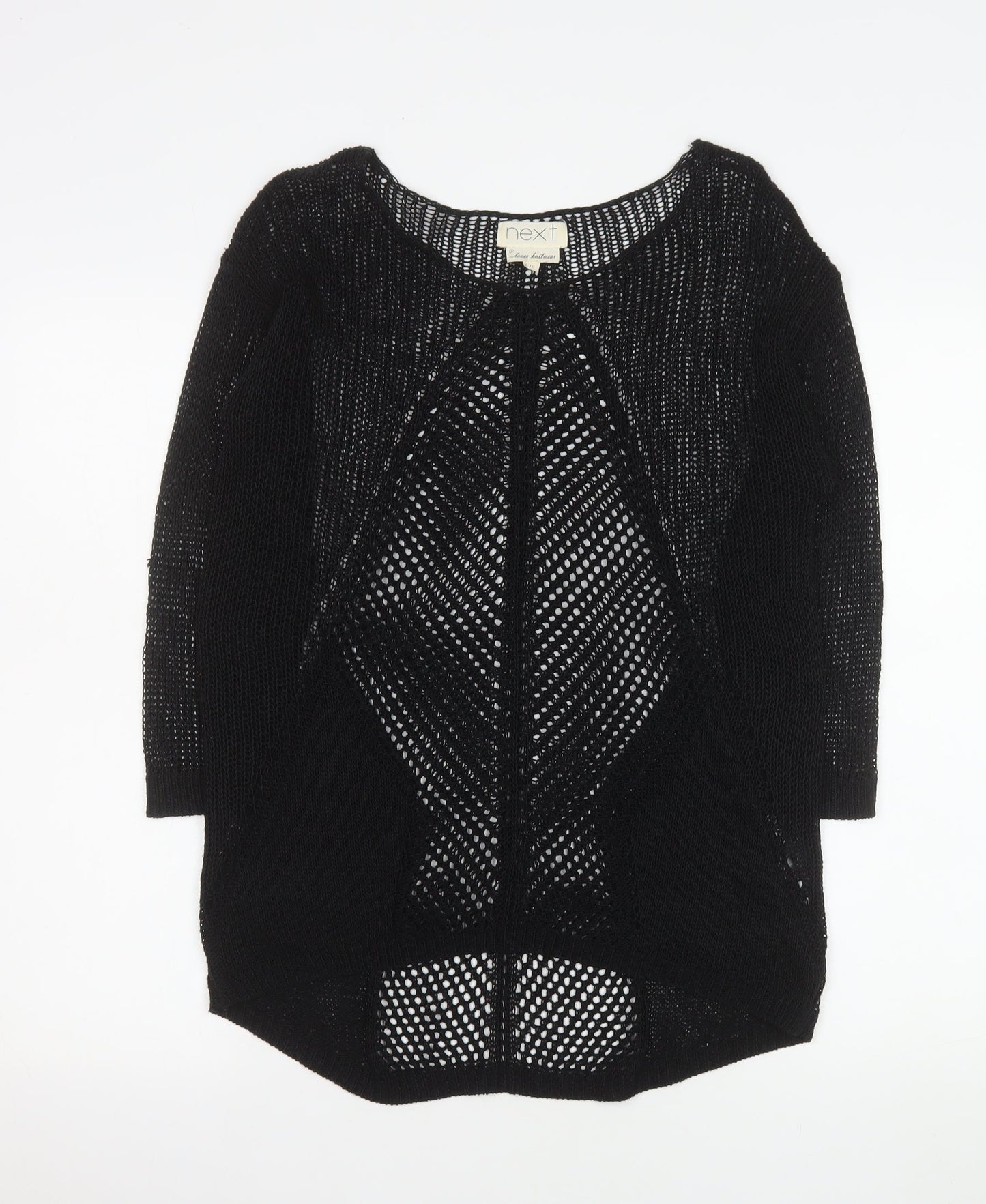 Next Women Black Open Knit Cardigan Size 10 Lightweight 3/4 Sleeve