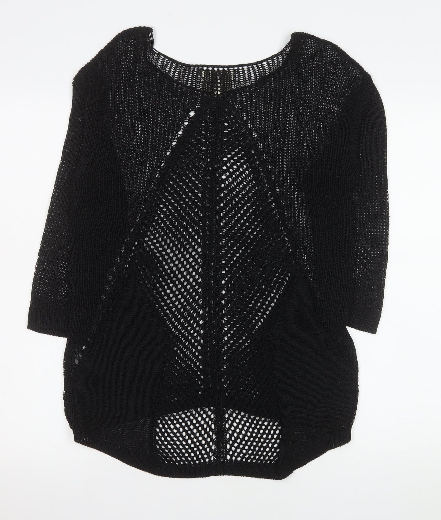 Next Women Black Open Knit Cardigan Size 10 Lightweight 3/4 Sleeve
