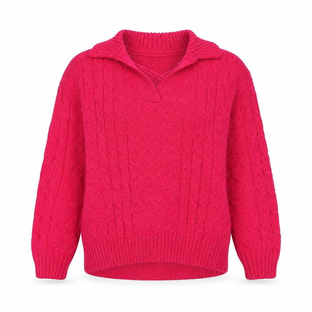 Tu Women’s Pink Collared Cable Knit Pullover Jumper Size 14
